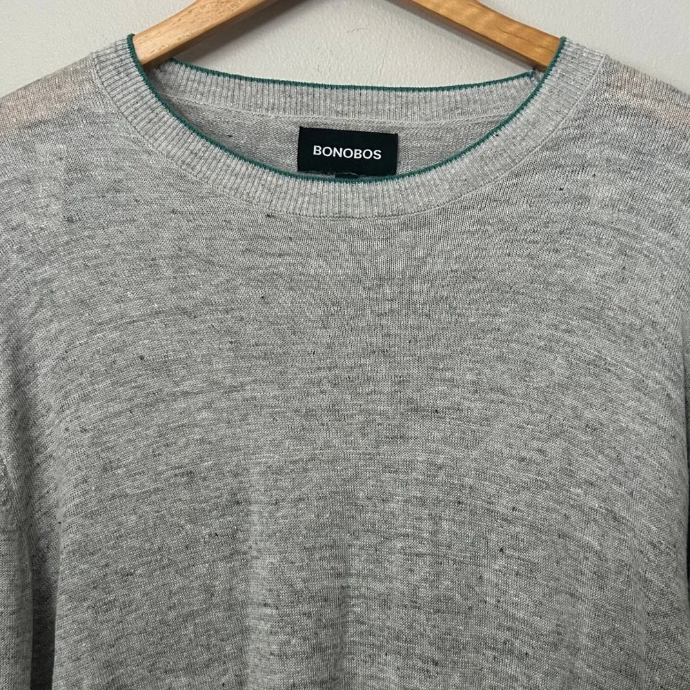 Bonobos Sweater Men XXL Gray 100% Linen Slim Fit Crew Neck Lightweight Heathered